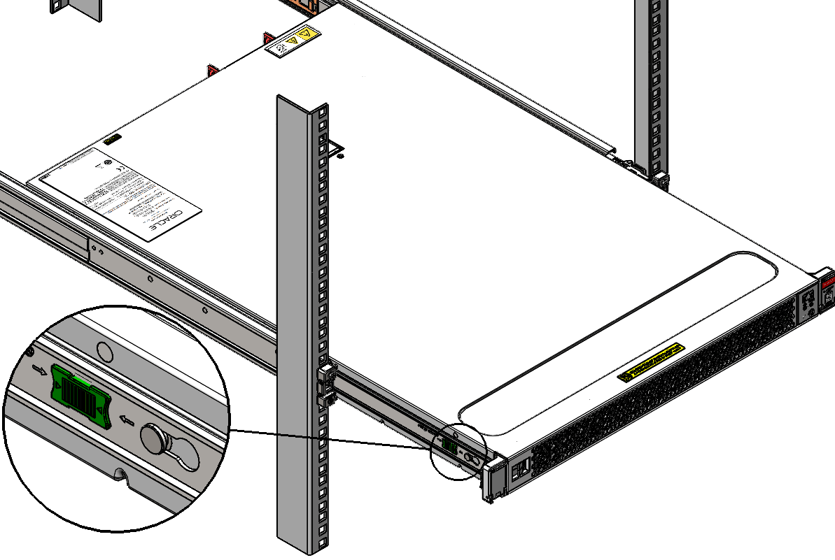 Figure showing the server being pushed back into the rack.
