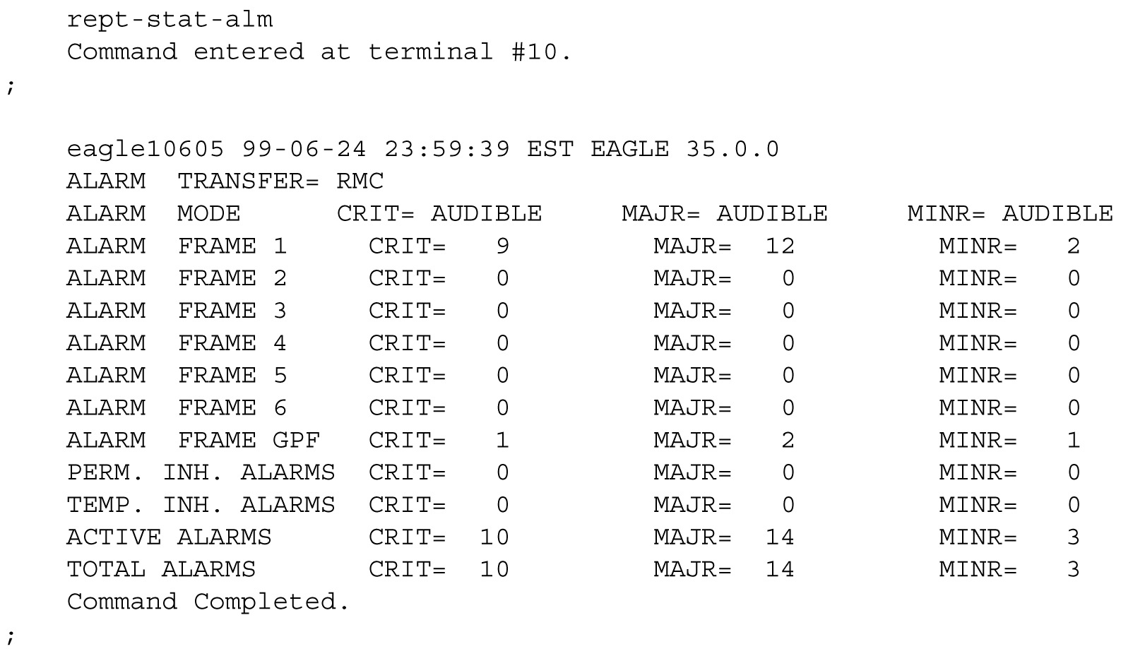 rept-stat-alm Command Report Example rept-stat-alm Command Report Example