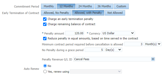 Early Termination Fee Settings in PDC