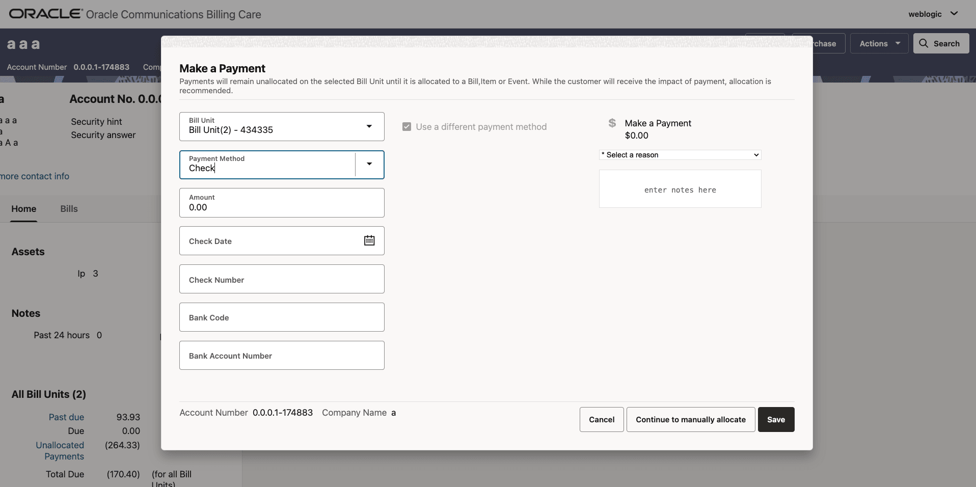 Check Payment Type Fields