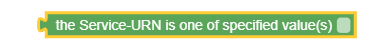 The screen capture shows a sample policy condition, where the where the Service-URN is one of specified value(s).