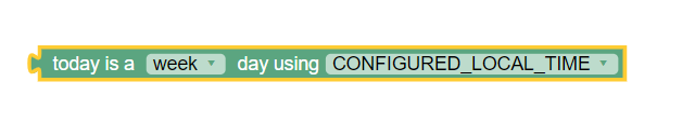 This screen capture shows a sample policy condition where today is a week day using configured local time. This screen capture shows a sample policy condition where today is a week day using configured local time.