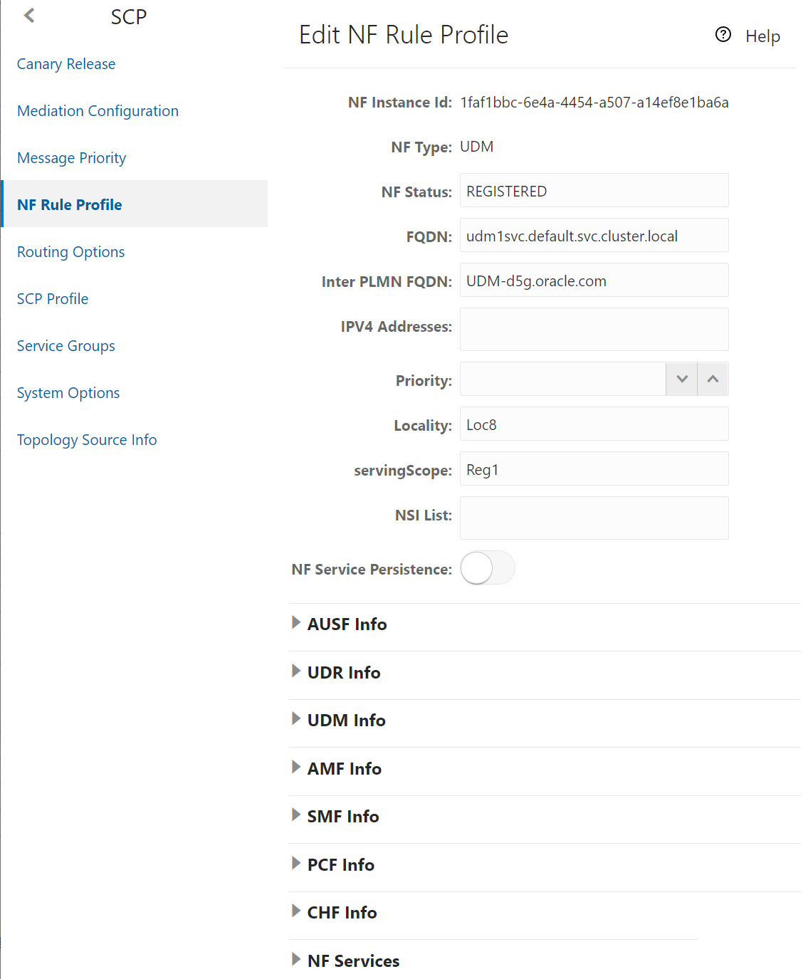 Edit NF Rule Profile