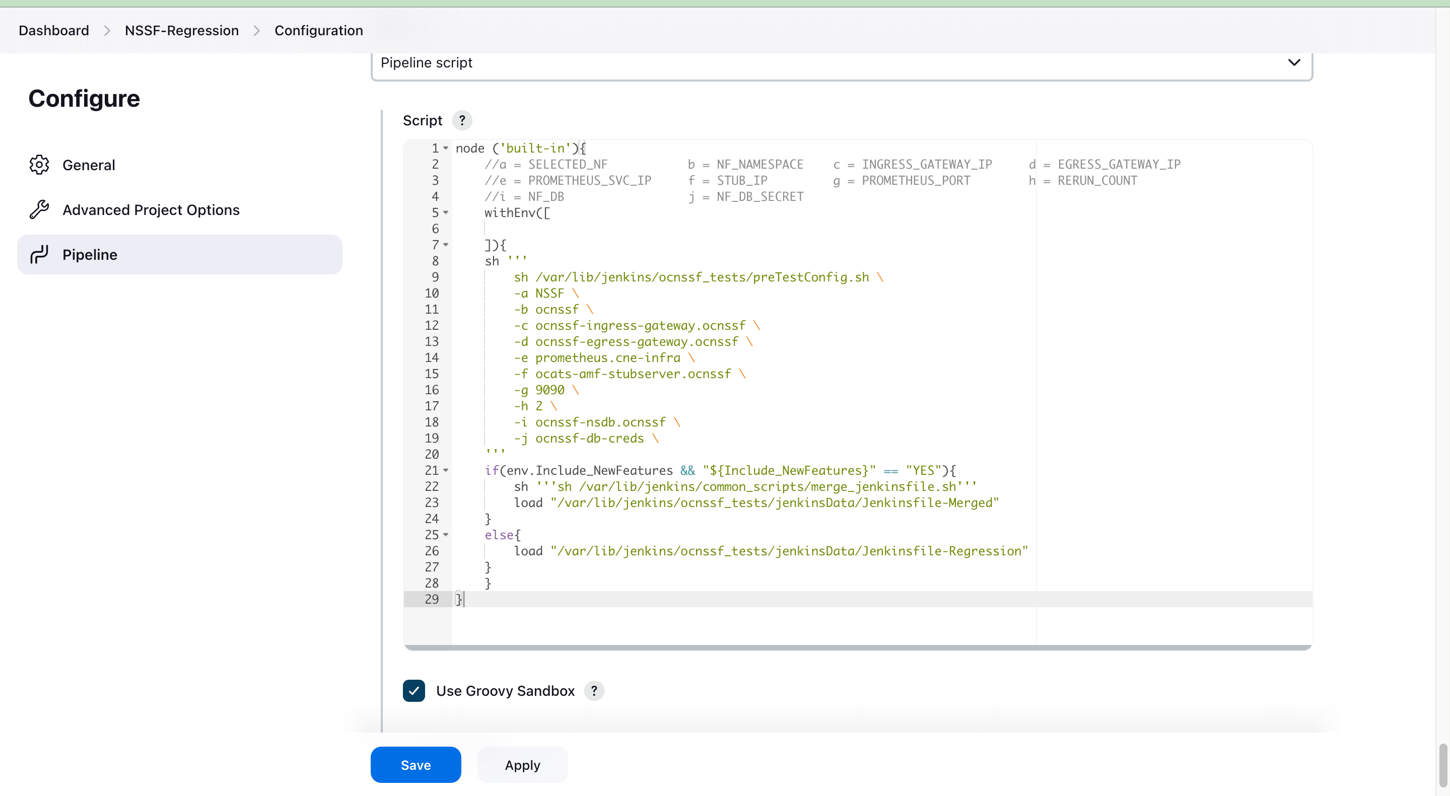 NSSF-Regression Configuration NSSF-Regression Configuration