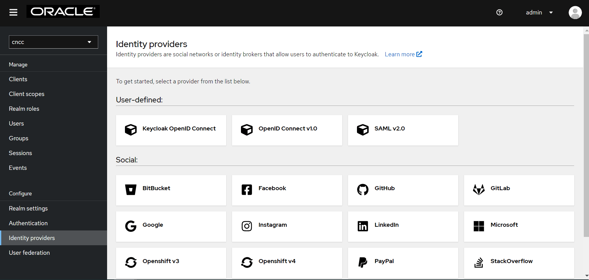 Identity Provider Screen