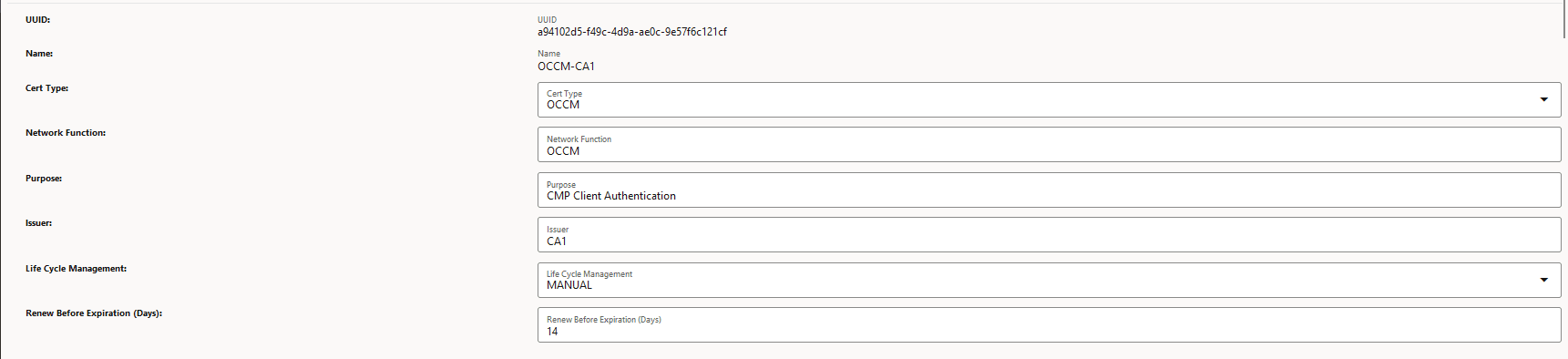 Create OCCM Certificate