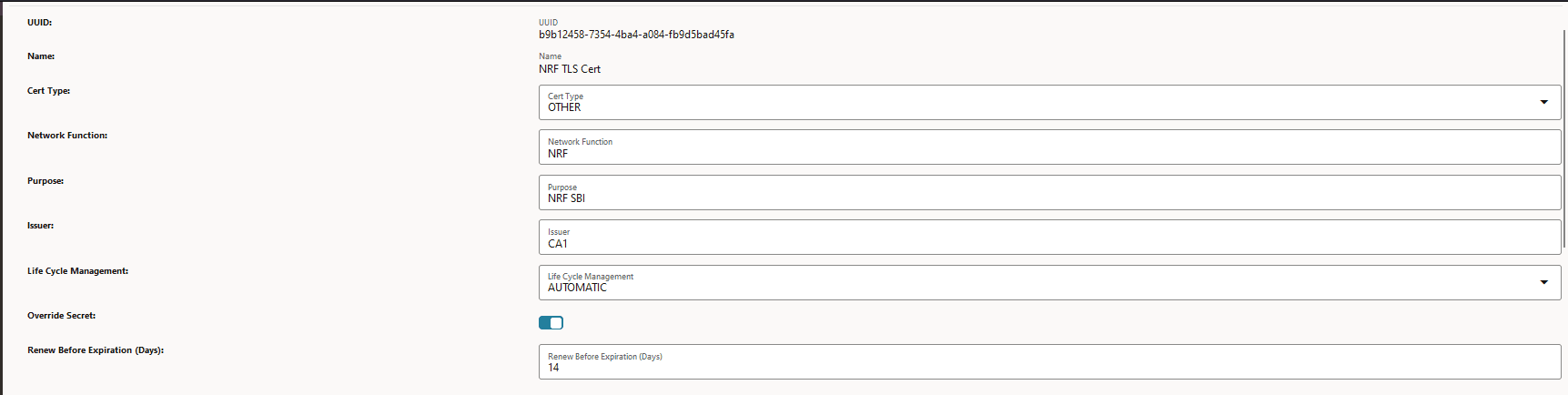 Create NF Certificate