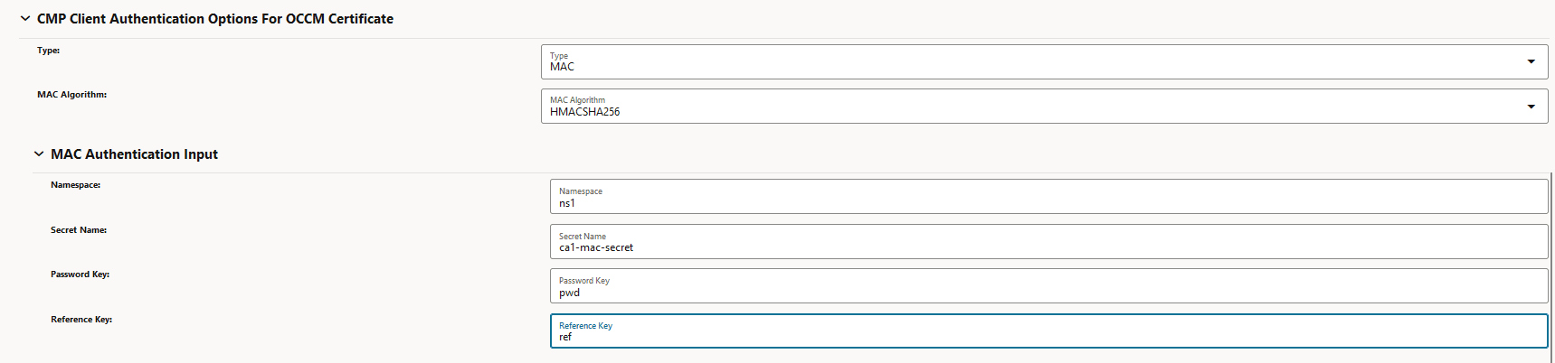 CMP Client Authentication Options for OCCM Certificate