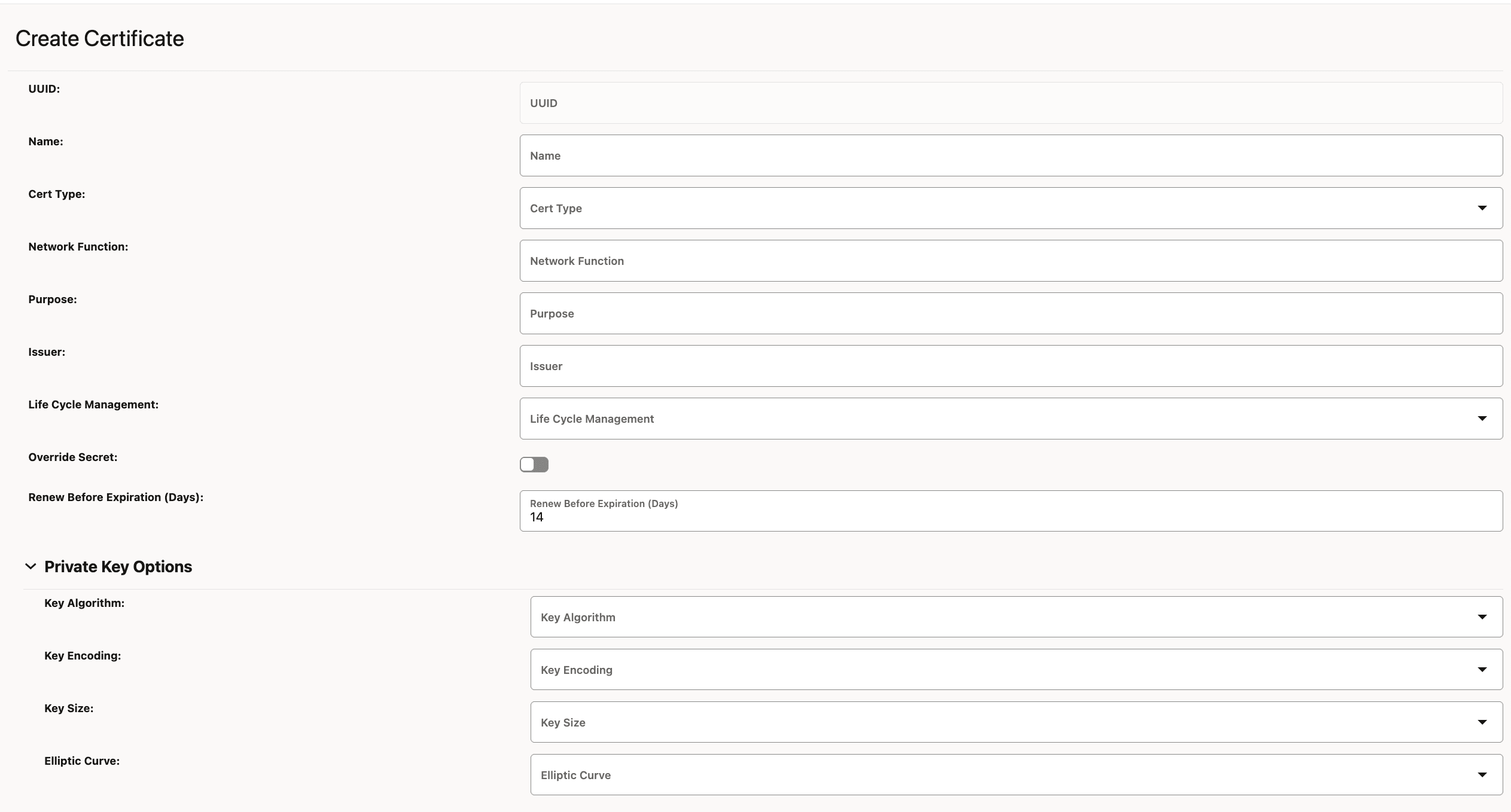 Create NF Certificate