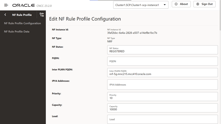 Edit NF Rule Profile Configuration
