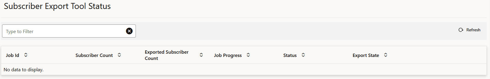 Subscriber Export Tool Status Subscriber Export Tool Status