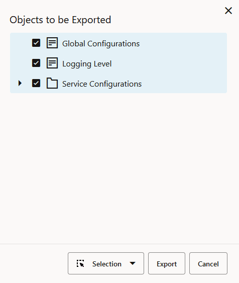 Objects to be Exported Dialog Box