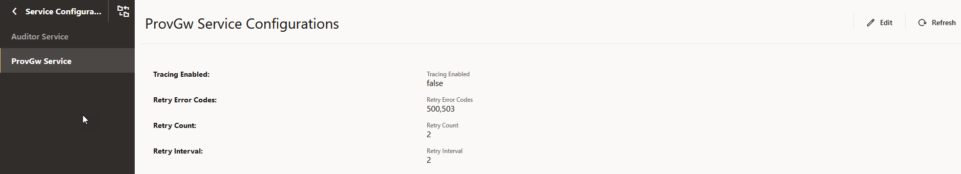 ProvGw Service Configurations