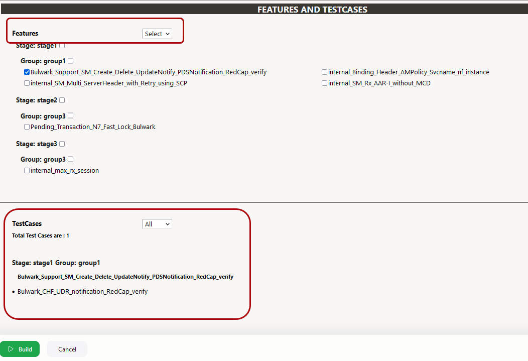 Test Cases Details When Select a Single/MultipleFeatures