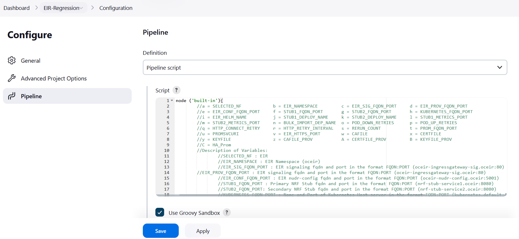 EIR Regression Configuration