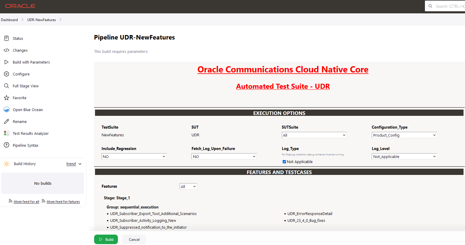 UDR NewFeatures Pipeline Build with Parameter