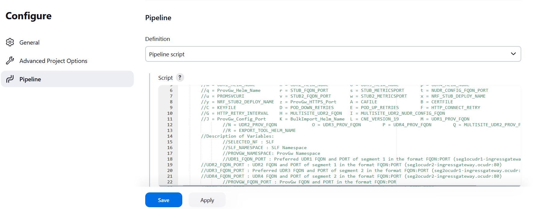 SLF Configuration page