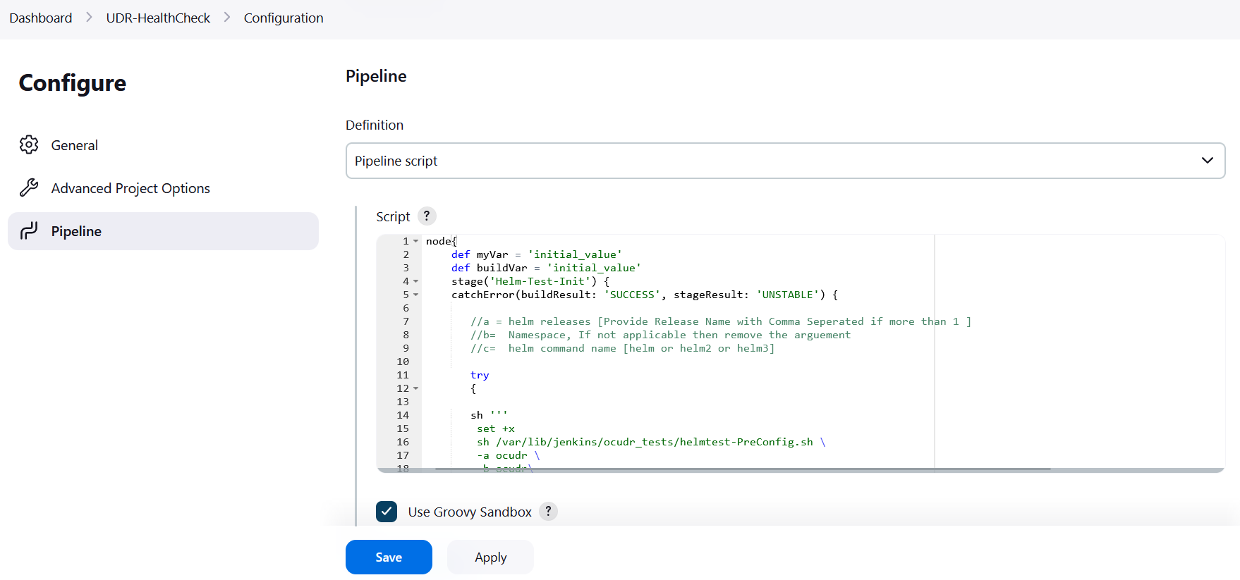 UDR-HealthCheck Configuration