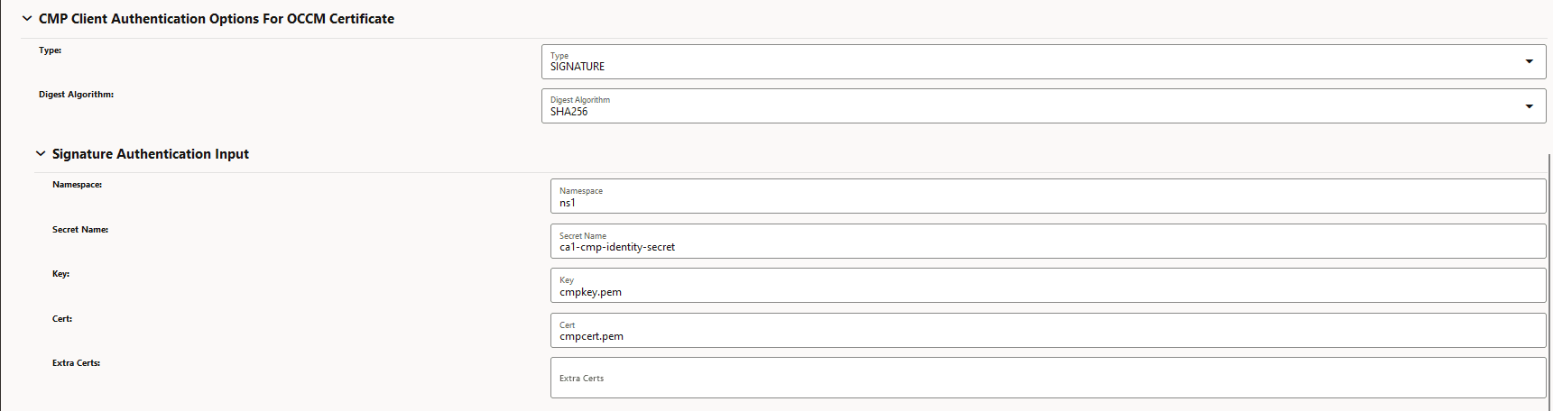 CMP Client Authentication Options for OCCM Certificate