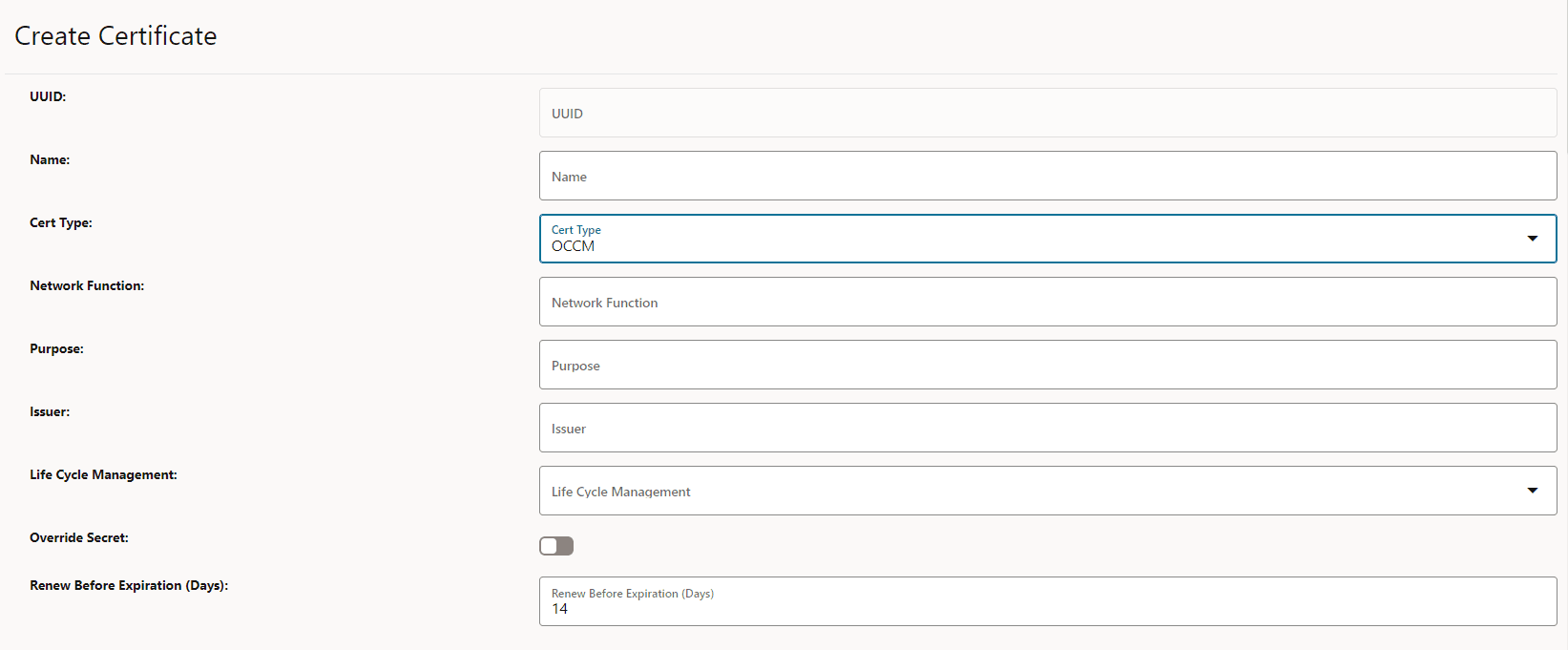 Create OCCM Certificate