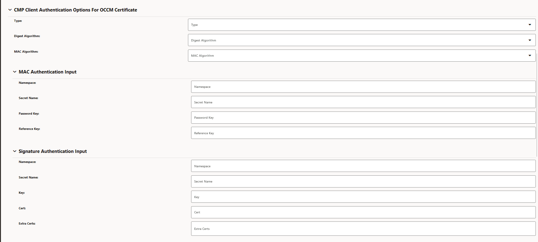 CMP Client Authentication Options for OCCM Certificate