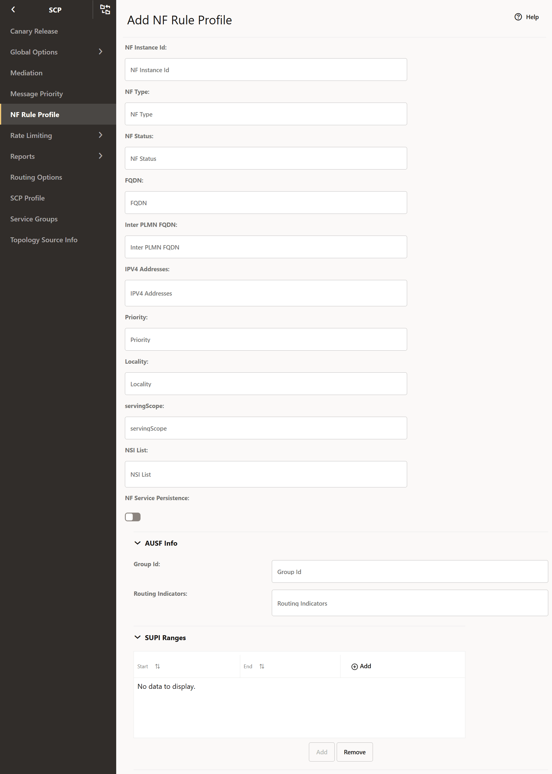 Add NF Rule Profile