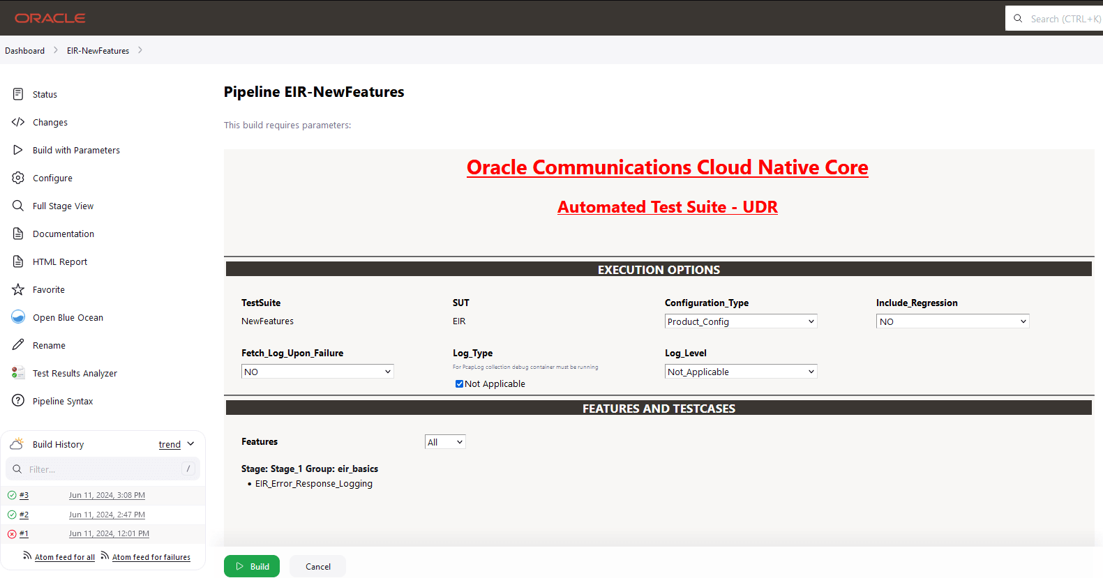 EIR Build with Parameters