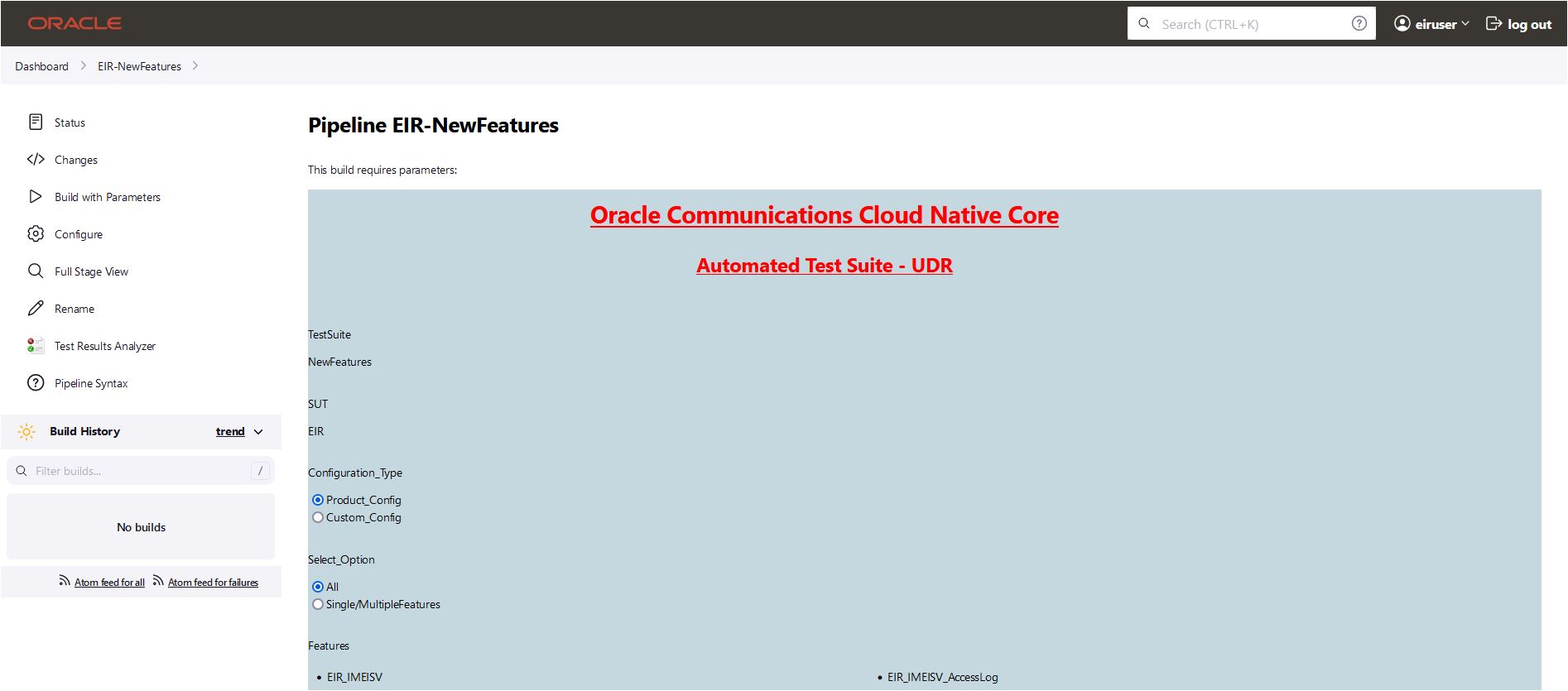 EIR Build with Parameters