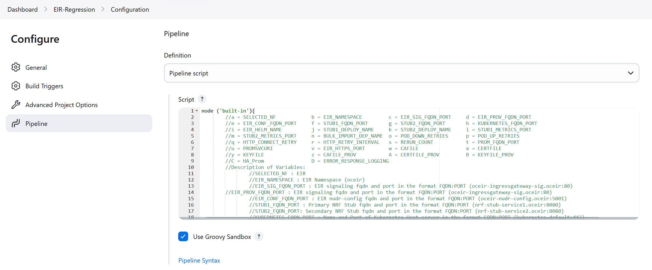 EIR Regression Configuration