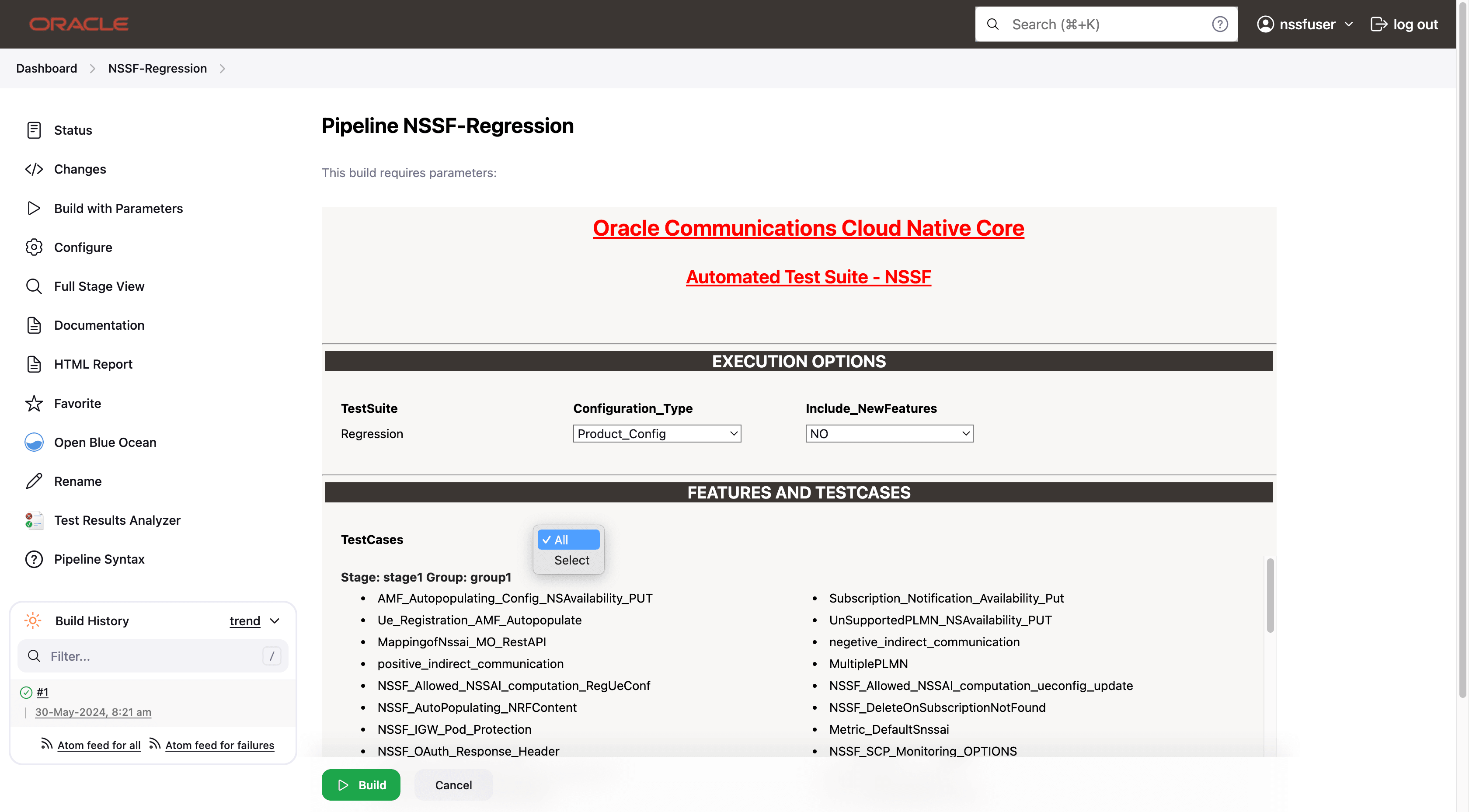 NSSF-Regression - Build with Parameters