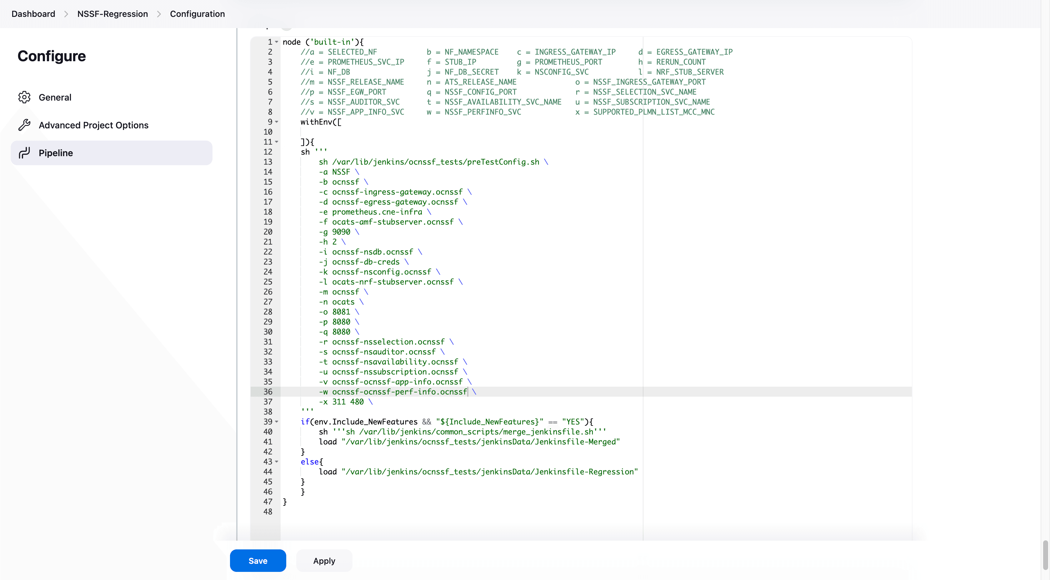 NSSF-Regression Configuration