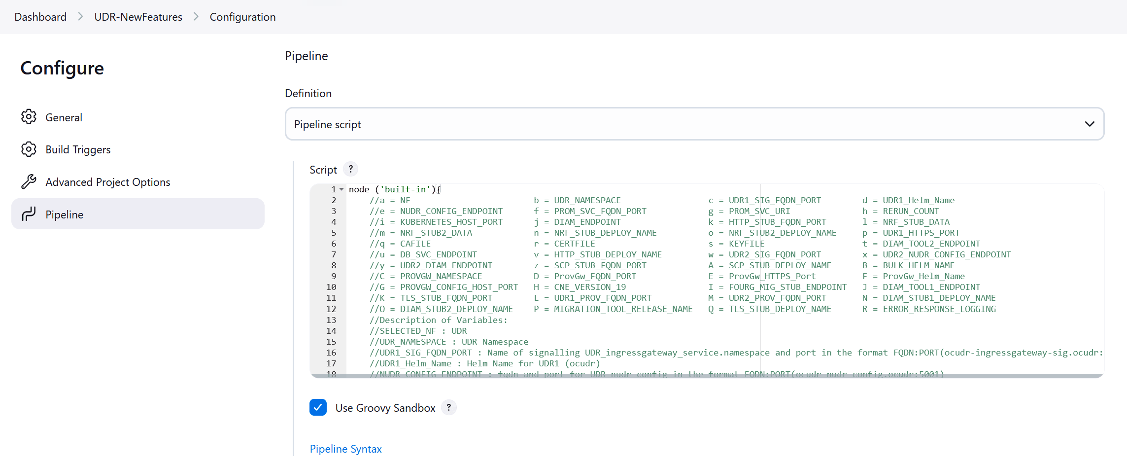 UDR NewFeatures Pipeline Configuration