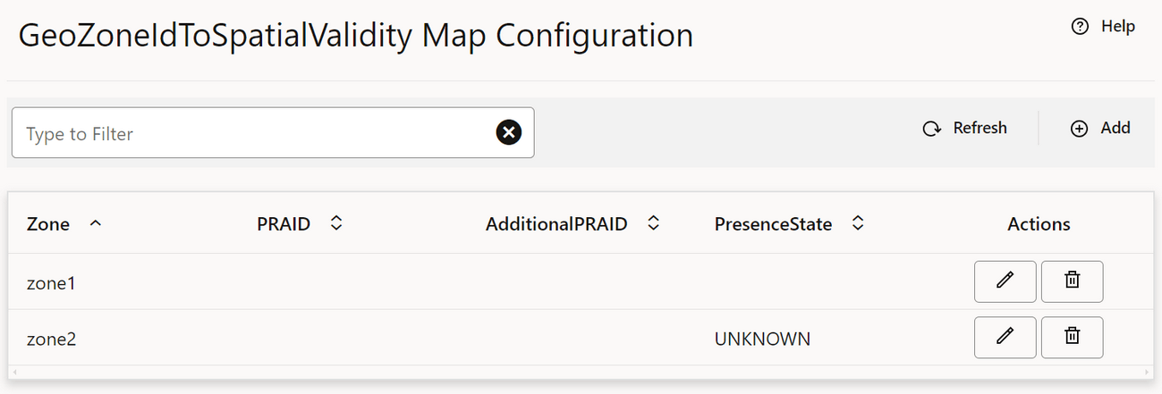GeoZoneIdToSpatialValidity Map Config