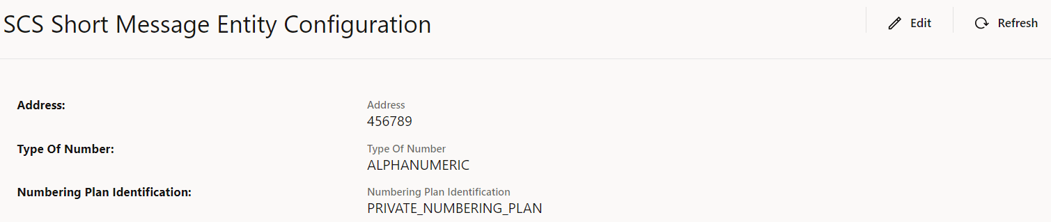 SCS Short Message Entity Configuration