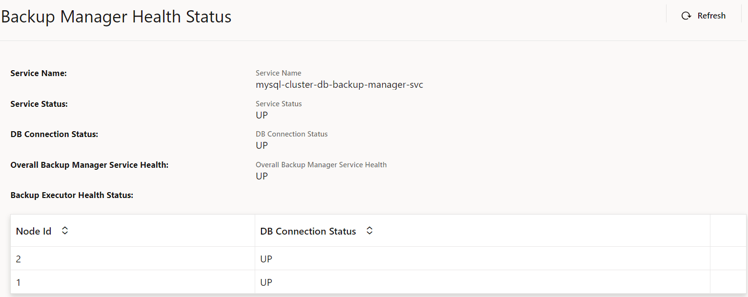 Backup Manager Health Status