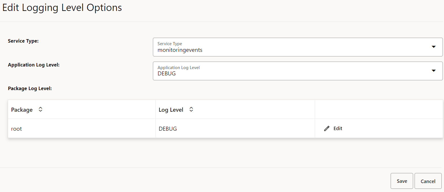 Edit Logging Level Options