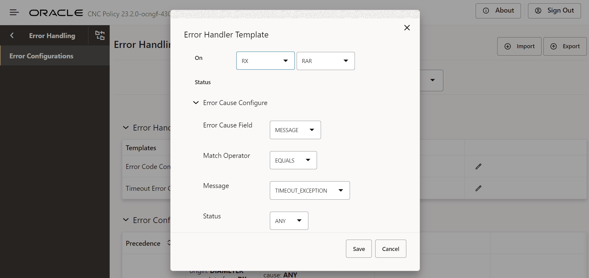 Edit Timeout Error Configuration: