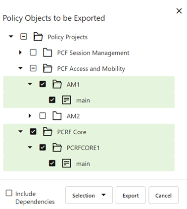 ObjectsToBEExported_selected Policy Projects