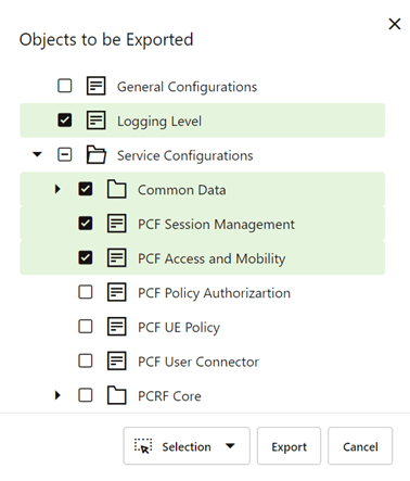 ObjectsToBeExported Selected