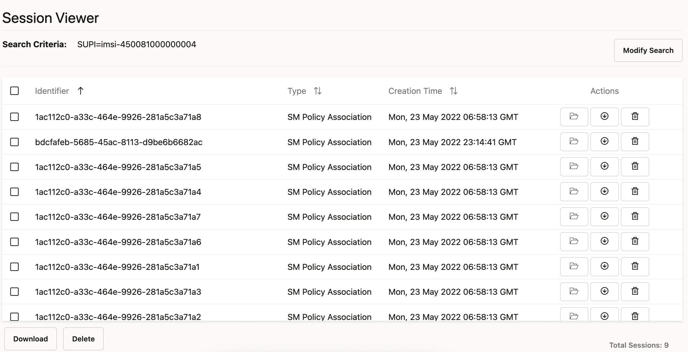 Query Results on Session Viewer