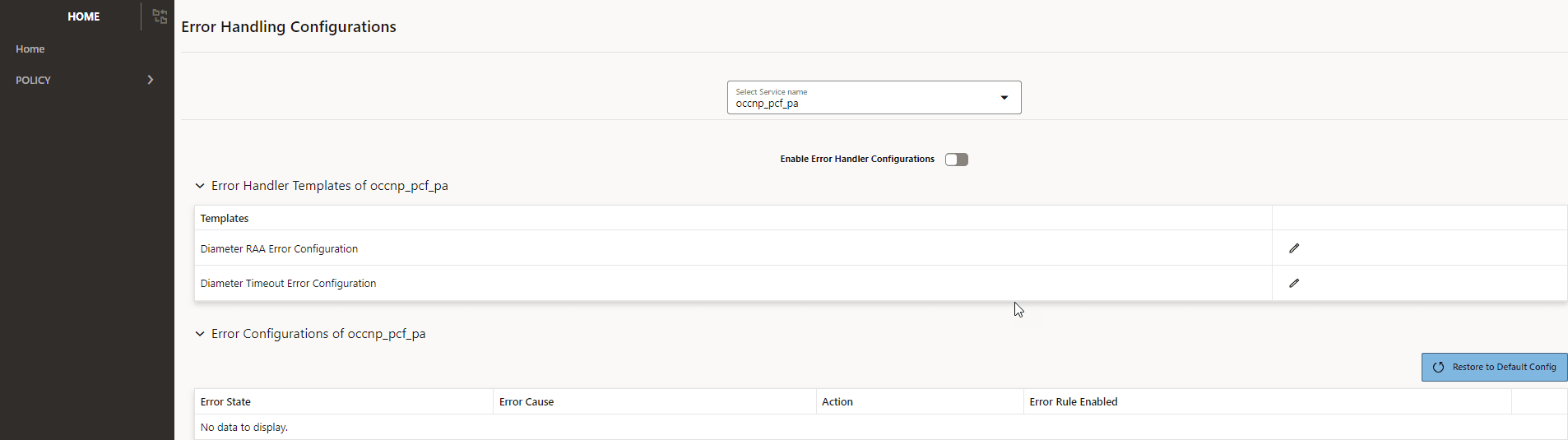 Error Handling Configuration