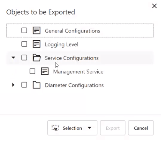 Objects to be Exported dialog box