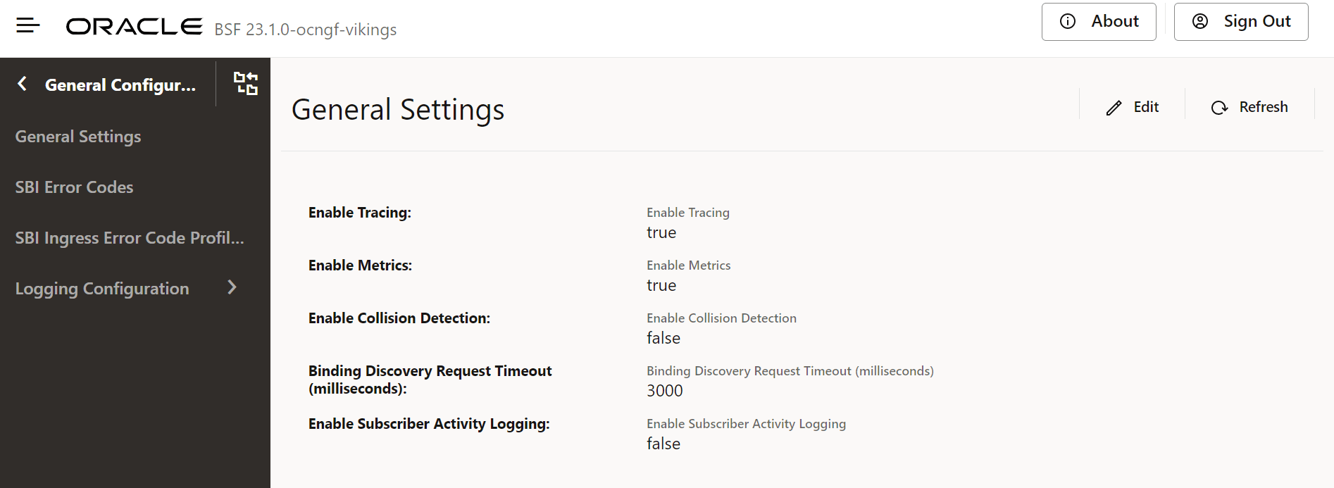 General Setting Console Page