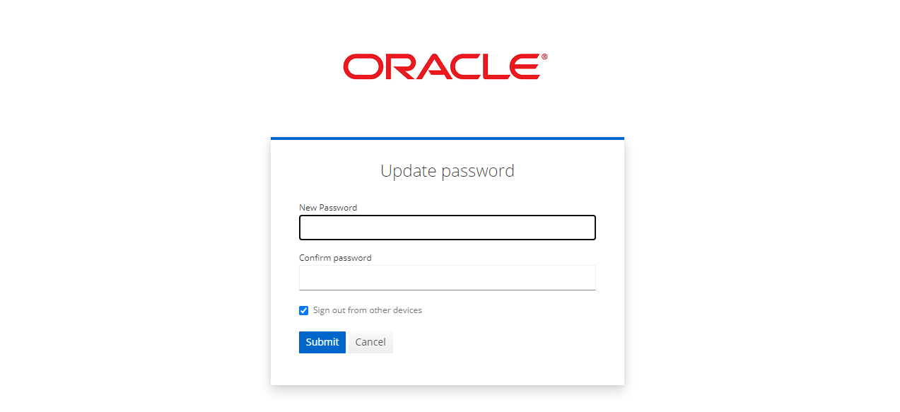 Update Password screen