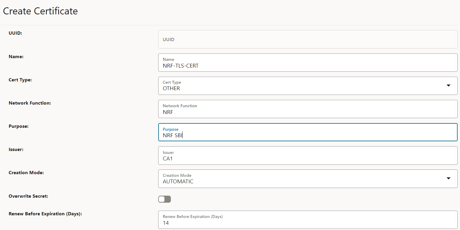 Create NF Certificate