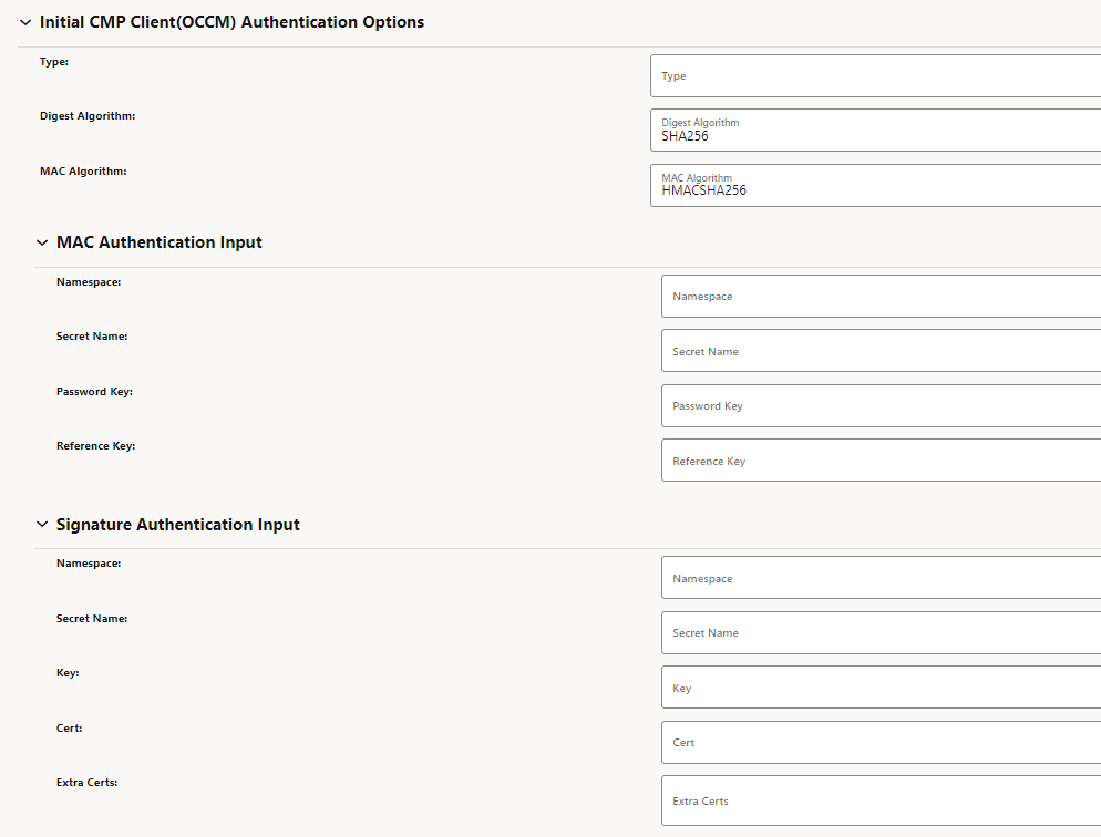 Initial CMP Client(OCCM) Authentication Options