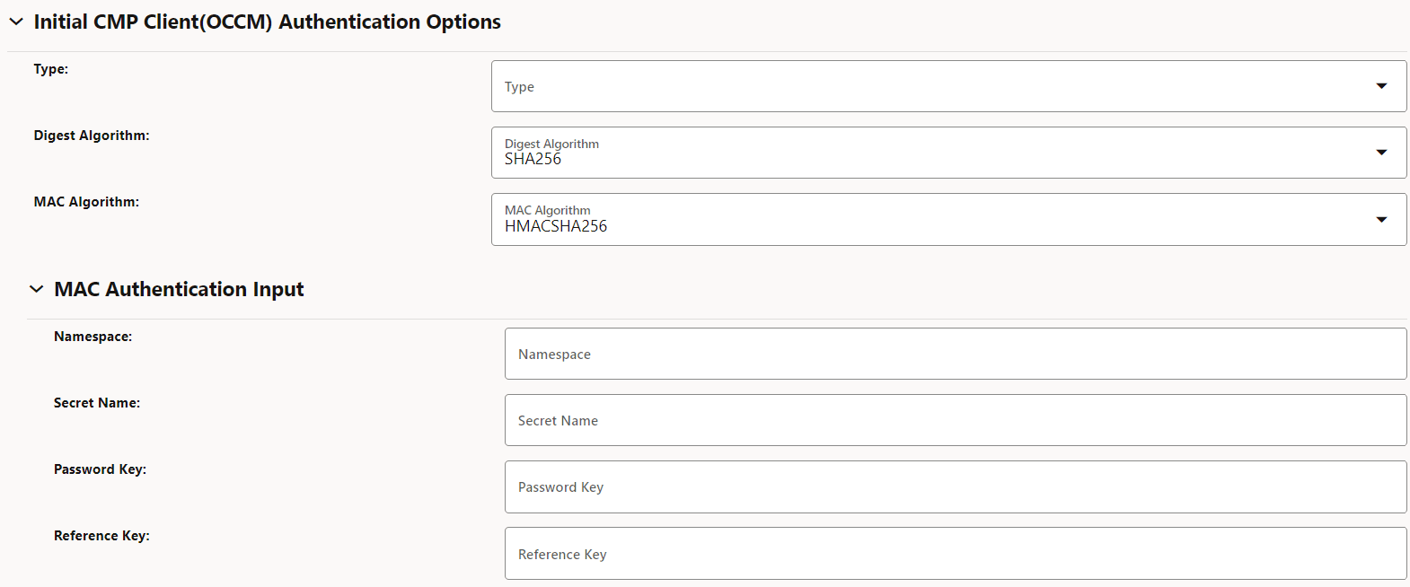 Initial CMP Client(OCCM) Authentication Options