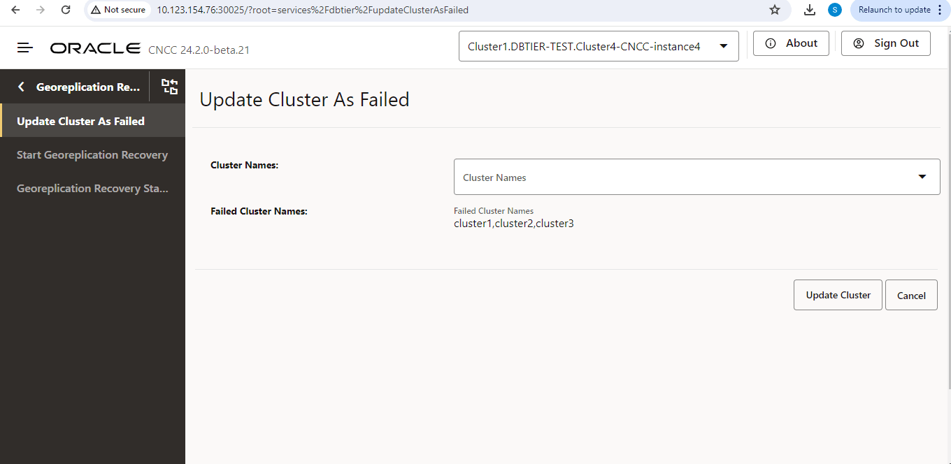 Update Cluster1, Cluster2, and Cluster3 As Failed