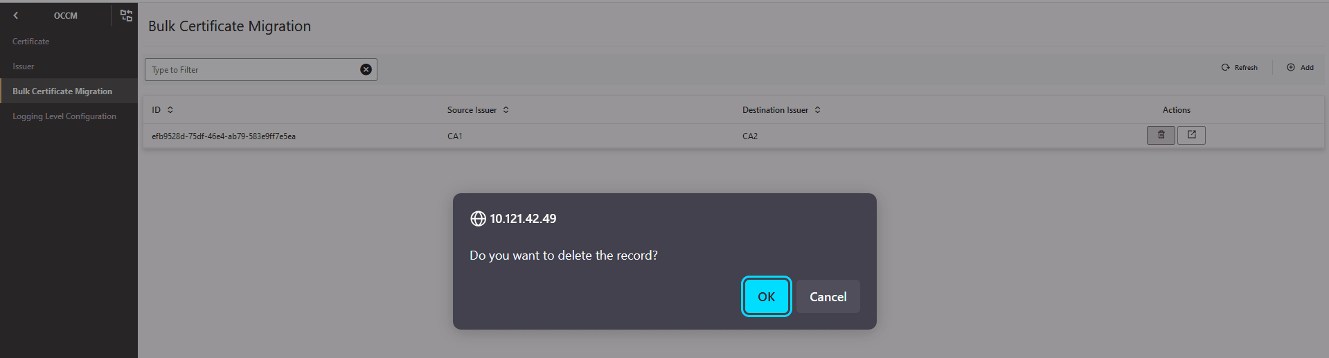 Delete Bulk Certificate Migration