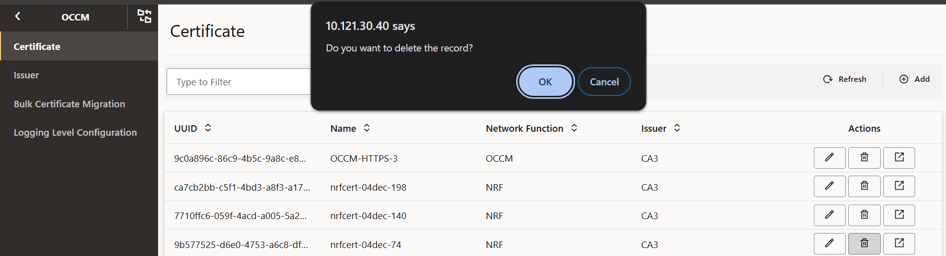 Certificate Delete